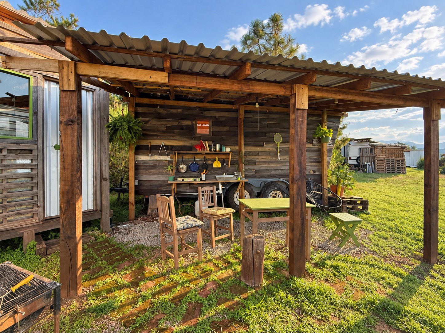 Exterior de madera de la Tiny Remolque en Tapalpa